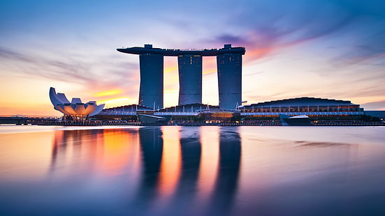 marina bay sands, singapore, hotel, asia, resort, luxury, building, reflection, HD wallpaper HD wallpaper