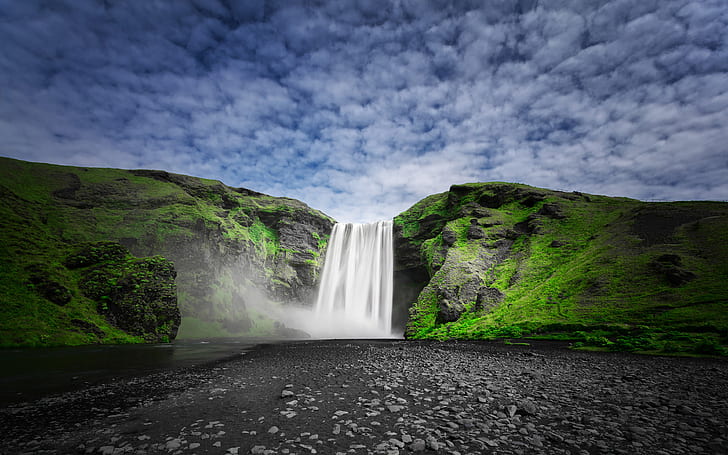 Skogafoss Waterfall On The Skógá River In Iceland Nature Landscape Photography Android Wallpapers For Your Desktop Or Phone 3840×2400, HD wallpaper