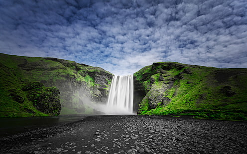 Wodospad Skogafoss na rzece Skógá na Islandii Fotografia przyrodnicza Krajobrazowa Android Tapety na pulpit lub telefon 3840 × 2400, Tapety HD HD wallpaper
