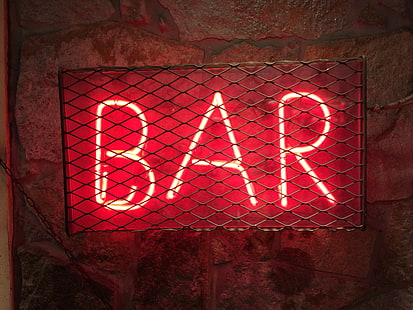 roter Balken Neon Signage, Balken, Inschrift, Hintergrundbeleuchtung, Buchstaben, HD-Hintergrundbild HD wallpaper