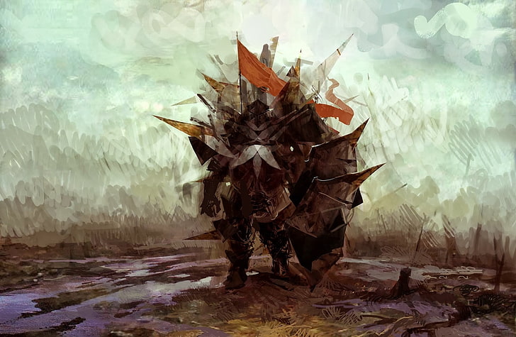 Abstrakte Malerei des braunen, orange und weißen Ritters, Fantasiekunst, HD-Hintergrundbild