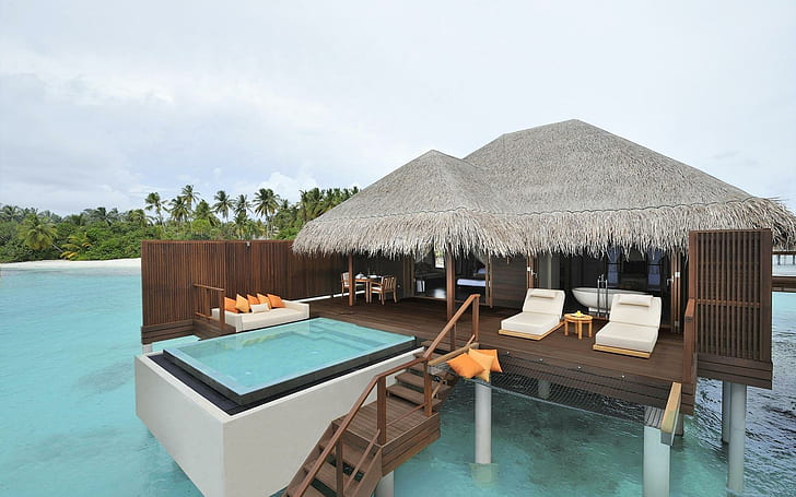 Maldives Bungalow, maldives, nature, resort, paradise, bungalows, nature and landscapes, HD wallpaper