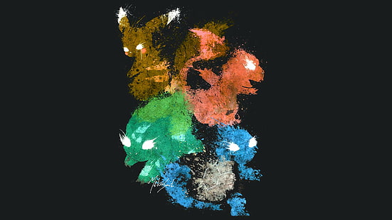 Pokémon, Bulbasaur (Pokémon), Charmander (Pokémon), Pikachu, Squirtle (Pokémon), Starter Pokemon, HD wallpaper HD wallpaper