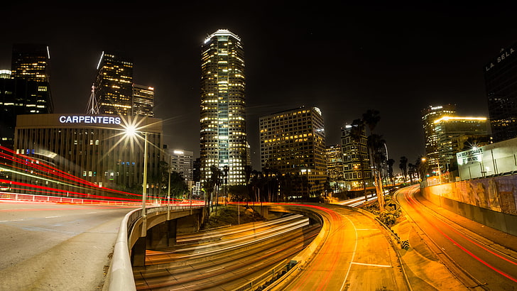 night, lights, street, home, interchange, USA, Los Angeles, HD wallpaper