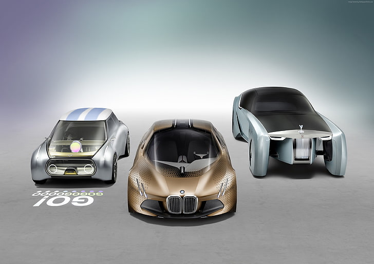 mobil masa depan, mini, futurisme, Rolls-Royce Vision Selanjutnya 100, perak, bmw, Wallpaper HD