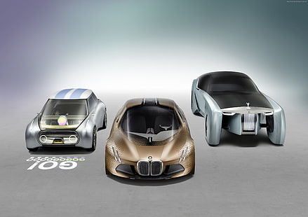 auto future, mini, futurismo, Rolls-Royce Vision Next 100, argento, bmw, Sfondo HD HD wallpaper