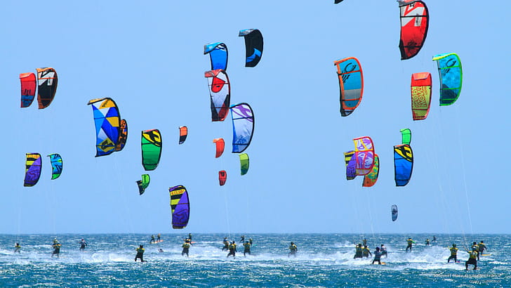Carrera de kitesurf, Gruissan, Francia, Playas, Fondo de pantalla HD