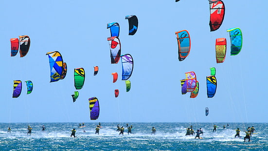 Course de kitesurf, Gruissan, France, Plages, Fond d'écran HD HD wallpaper