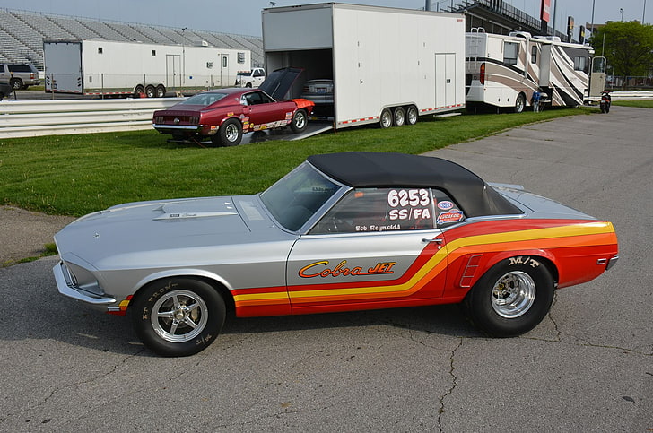 1969, cobra-jet, convertible, drag, ford, mustang, stock, super, usa, HD wallpaper