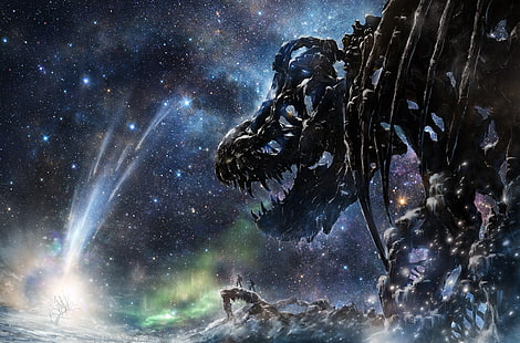 Digitale Tapete des T-Rex Knochens, Dinosaurier, Sterne, Fantasiekunst, HD-Hintergrundbild HD wallpaper