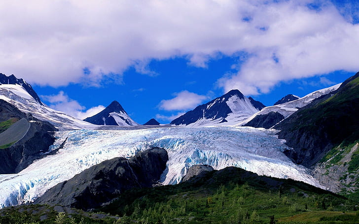 الجبال والسحب والأنهار الجليدية والمناظر الطبيعية والطبيعة، خلفية HD