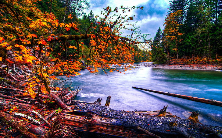Snoqualmie River In Washington At Autumn Hdr Hd Desktop Background, HD wallpaper