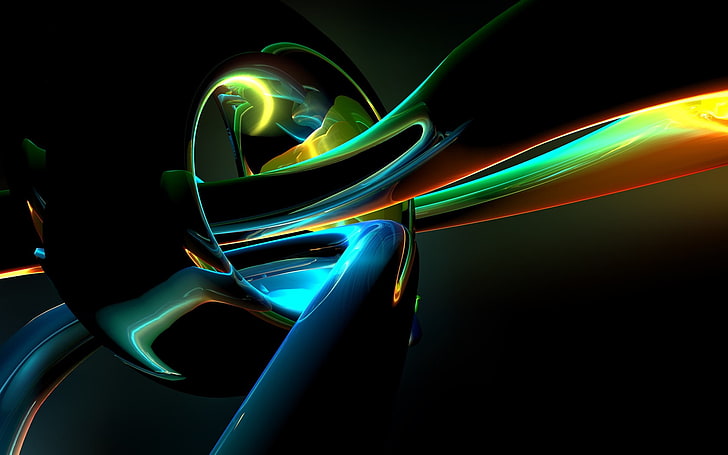 ชุดหูฟังบลูทู ธ สีดำและสีเขียวนามธรรม CGI รูปร่างสีสันการแสดงผลศิลปะดิจิทัล, วอลล์เปเปอร์ HD