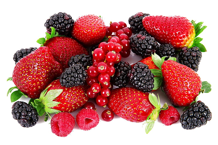 red strawberry fruits, blackberries, strawberries, raspberries, HD wallpaper