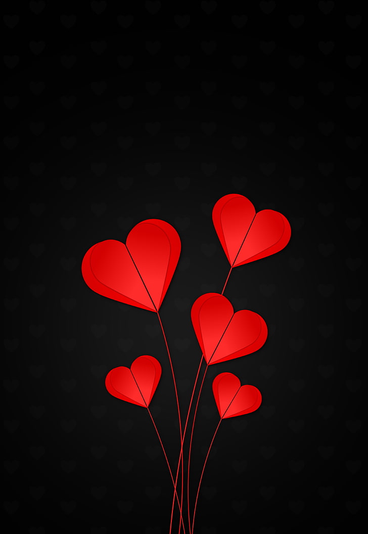 червени сърца илюстрация, сърца, червен, черен фон, HD тапет, тапет за телефон
