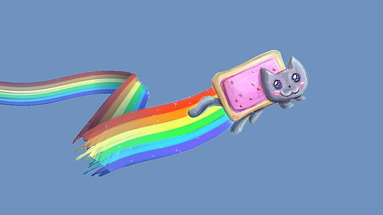 gökkuşağı renkli kedi illüstrasyon, gökkuşağı, Nyan Cat, HD masaüstü duvar kağıdı HD wallpaper