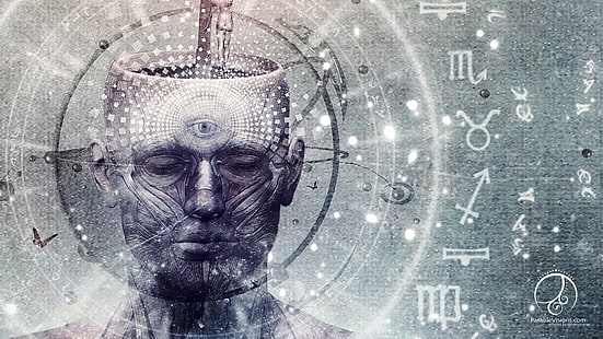 иллюстрация человеческого лица, Кэмерон Грей, духовная, сакральная геометрия, фэнтези-арт, HD обои HD wallpaper