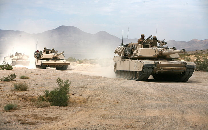 three gray army tanks, tank, USA, armor, military equipment, M1A2 Abrams, HD wallpaper
