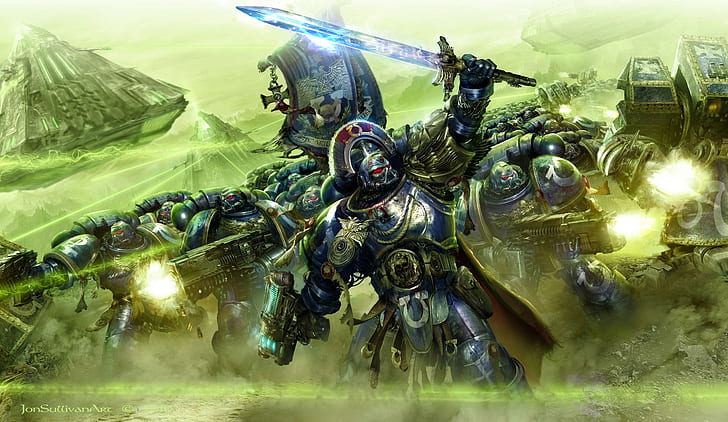 Ultramarines, Warhammer 40, 000, space marines, power armor, bolter, Commander, Dreadnought, HD wallpaper
