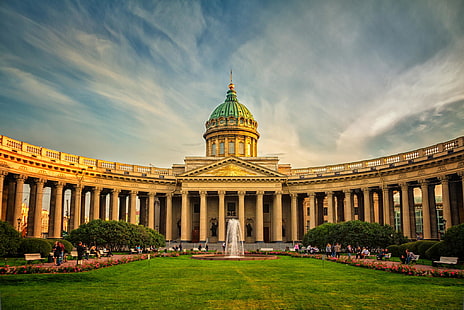 茶色と青緑色の建物、ピーター、サンクトペテルブルク、カザン大聖堂、ロシア、SPb、サンクトペテルブルク、レニングラード、 HDデスクトップの壁紙 HD wallpaper