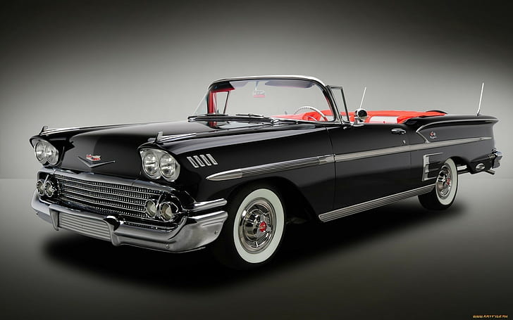 Chevrolet Impala, car, vintage, black cars, Oldtimer, vehicle, simple background, HD wallpaper