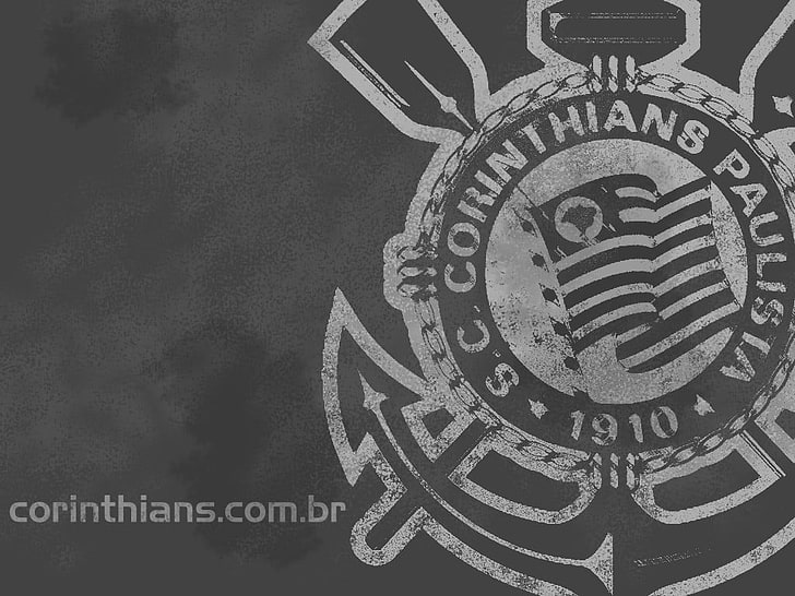 logo Corinthians hitam dan abu-abu, sepak bola, Korintus, Brasil, Wallpaper HD