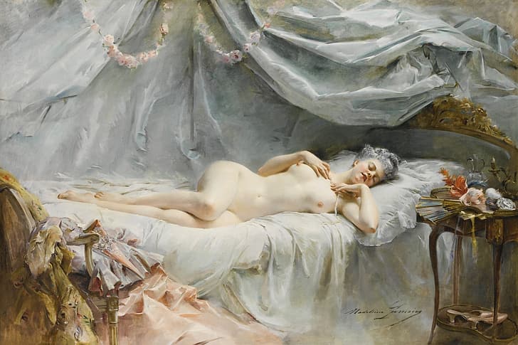 femme, sommeil, baldaquin, Madeleine Lemaire, Fond d'écran HD