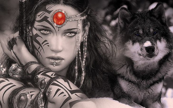fantasy red Mijn Beschermer Animals Dogs HD Art , red, fantasy, women, wolf, HD wallpaper