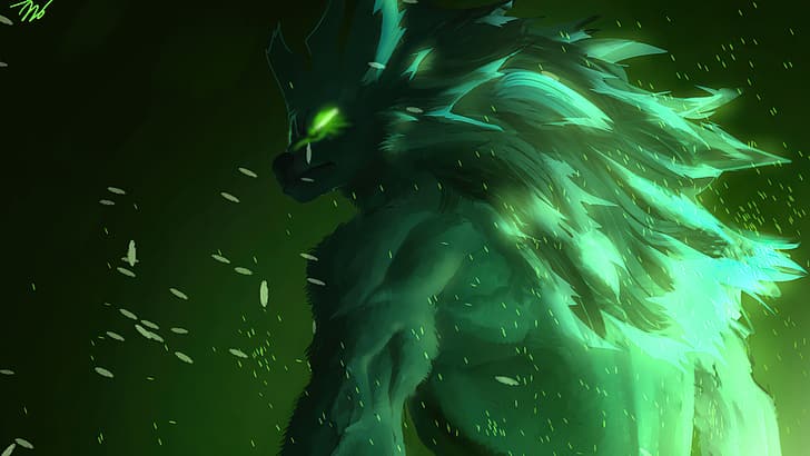 Werewolf, green, wolf, HD wallpaper