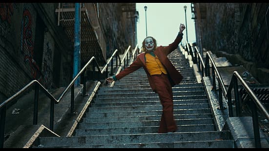 Joker (2019 Movie), Joker, Joaquin Phoenix, ผู้ชาย, ภาพนิ่งภาพยนตร์, ภาพยนตร์, การ์ตูนดีซี, แต่งหน้า, วอลล์เปเปอร์ HD HD wallpaper