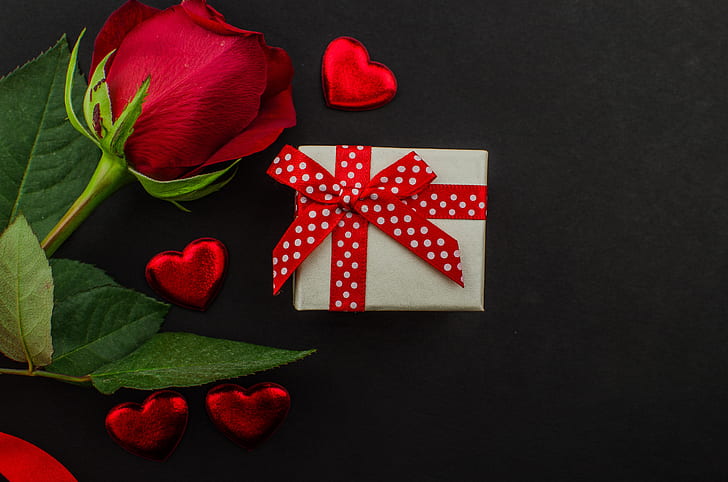 prezent, czekolada, róże, słodycze, serduszka, czerwony, miłość, kwiaty, romantyczny, walentynki, pudełko, Tapety HD