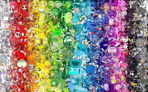 مجموعة ألعاب بلاستيكية متنوعة الألوان ، عمل فني ، رسوم متحركة، خلفية HD HD wallpaper