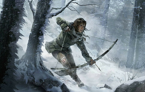 Lara Croft, Tomb Raider, arquero, Rise of the Tomb Raider, tiro con arco, Fondo de pantalla HD HD wallpaper