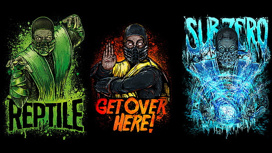 Mortal Kombat Reptile, Scorpion och Sub-Zero tapeter, Mortal Kombat, videospel, Reptile (Mortal Kombat), konstverk, digital konst, HD tapet HD wallpaper