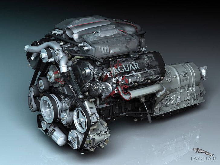 motor del vehículo Jaguar gris y negro, automóvil, motores, Jaguar (automóvil), tecnología, Fondo de pantalla HD