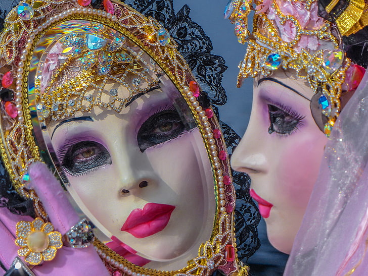 огледало, маска, Венеция, карнавал, HD тапет