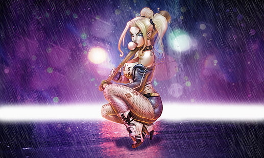 Kunstwerk, Regen, Baseballschläger, Harley Quinn, blond, HD-Hintergrundbild HD wallpaper