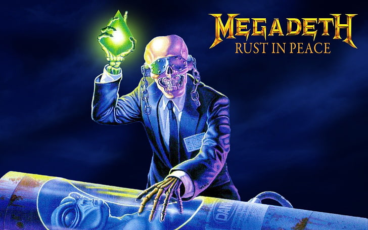 Обложка на албума на Megadeth Rust in Peace, Rust in Peace, Vic Rattlehead, Megadeth, thrash metal, Big 4, heavy metal, metal music, Dave Mustaine, група, 90-те, обложки на албуми, метъл група, HD тапет