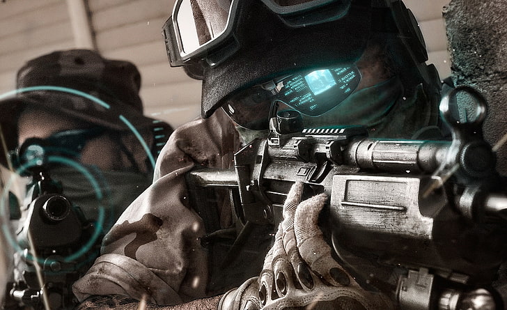 Ghost Recon Future Soldier, czarny pistolet maszynowy, gry, Ghost Recon, gra wideo, żołnierz przyszłości, Tom Clancy's Ghost Recon Future Soldier, Tom Clancy, Tapety HD