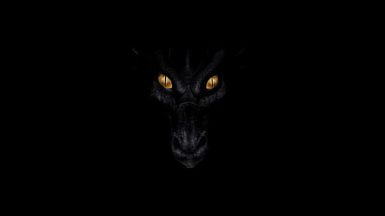 cabeza de animal negro, arte digital, arte de fantasía, fondo negro, oscuro, dragón, cara, ojos amarillos, minimalismo, Fondo de pantalla HD HD wallpaper