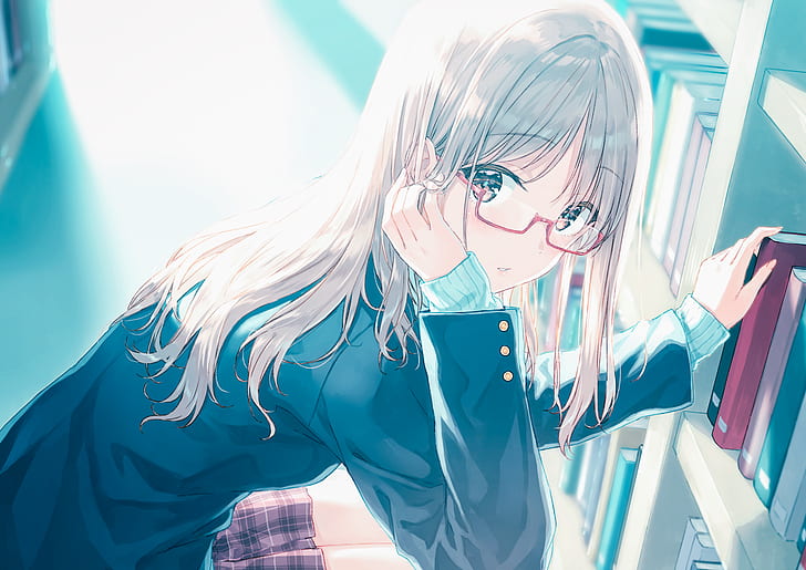 anime, anime girls, meganekko, school uniform, HD wallpaper