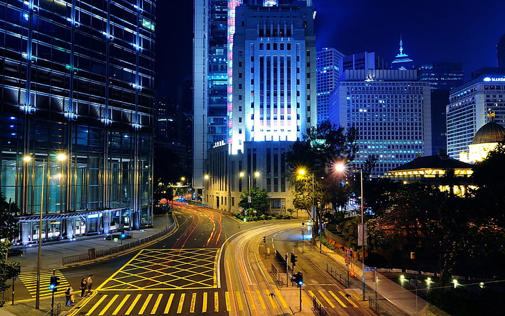 city lights, hong kong, city, night, lights, megalopolis, street, HD wallpaper