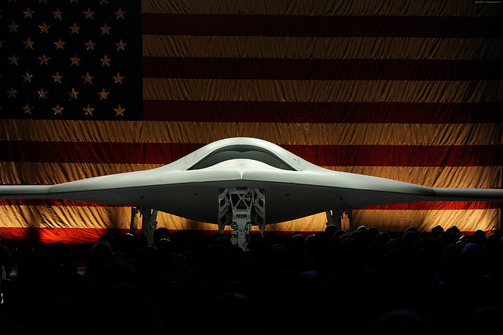 Northrop Grumman, U.S. Air Force, X-47B, presentation, USA Army, USA flag, drone, Pegasus, UAV, UCAS-D, HD wallpaper