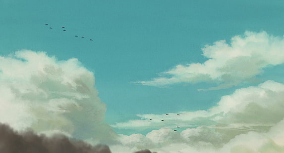 Estúdio Ghibli, Hayao Miyazaki, Anime Paisagem, Anime, Céu, pássaros variados, estúdio ghibli, hayao miyazaki, paisagem anime, anime, céu, HD papel de parede HD wallpaper