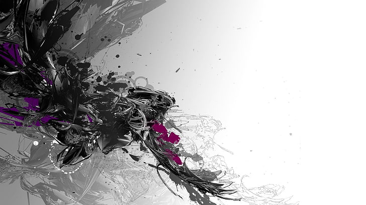 wallpaper digital abstrak hitam, abu-abu dan ungu, abstrak, Wallpaper HD