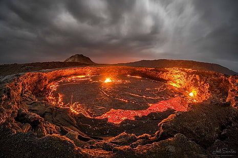 natura, paesaggio, nuvole, Etiopia, Africa, vulcano, lava, roccia, colline, Sfondo HD HD wallpaper