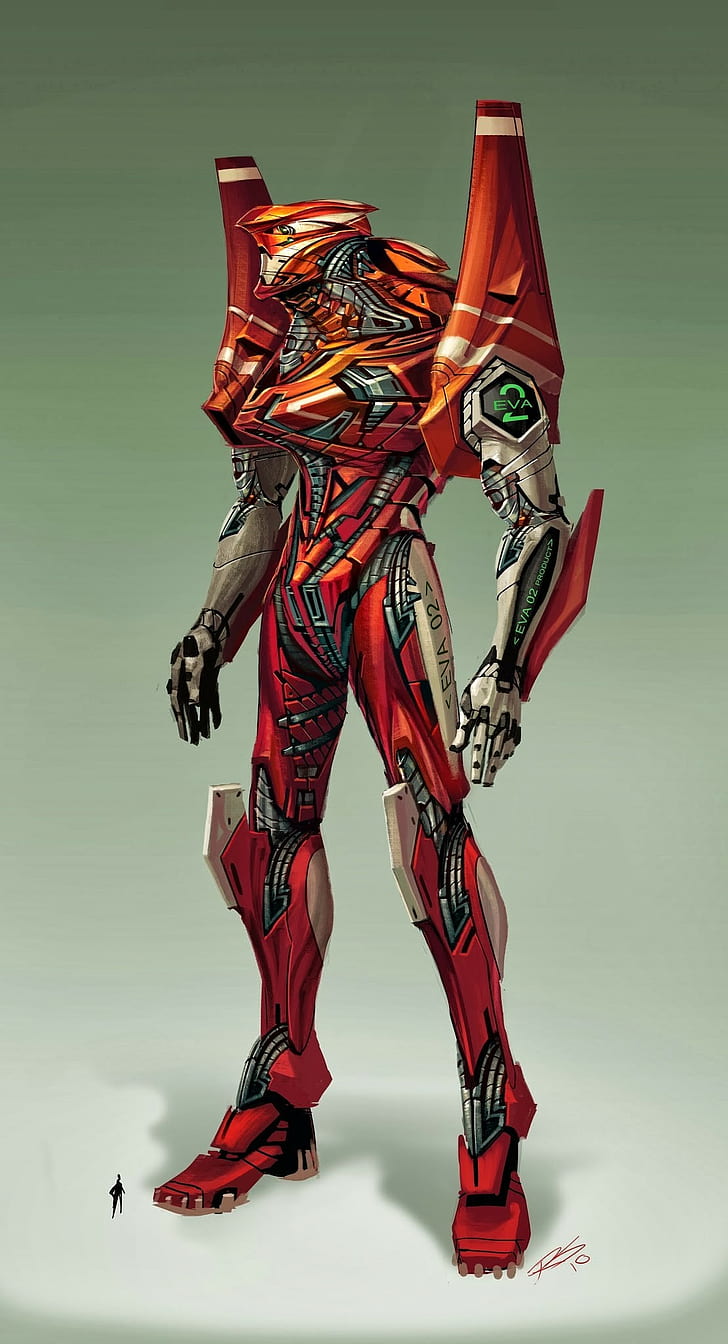 ilustracja czerwonego robota, anime, Neon Genesis Evangelion, EVA Unit 02, Tapety HD, tapety na telefon