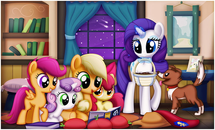 TV-show, My Little Pony: Friendship is Magic, Apple Bloom, Applejack (My Little Pony), Rarity (My Little Pony), Scootaloo (My Little Pony), Sweetie Belle, Winona (My Little Pony), HD tapet