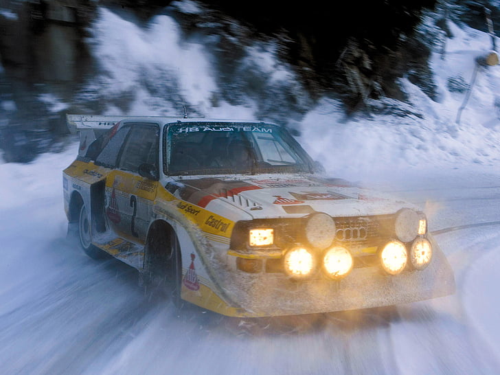 1985, audi, group b, quattro, race, racing, rally, s 1, snow, sport, winter, HD wallpaper