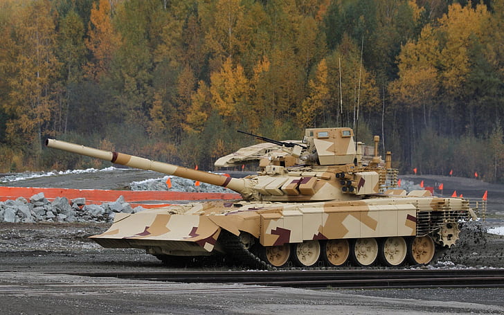 다각형, T-72, 데모, 러시아 탱크, 격자 스크린, 모듈 식 동적 보호, 도저 블레이드 포함, HD 배경 화면